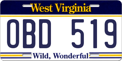 WV license plate OBD519