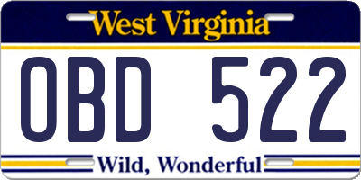 WV license plate OBD522