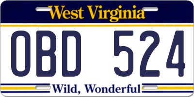 WV license plate OBD524