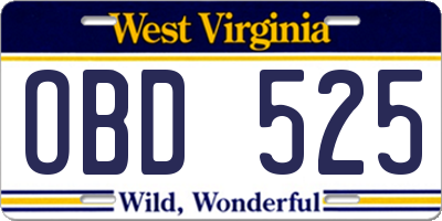 WV license plate OBD525