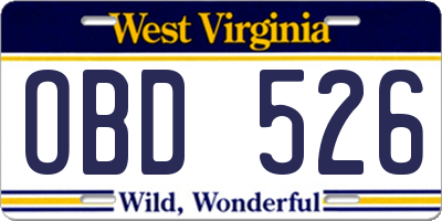 WV license plate OBD526