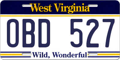 WV license plate OBD527