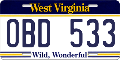 WV license plate OBD533