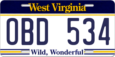 WV license plate OBD534
