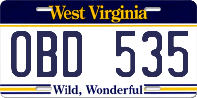 WV license plate OBD535