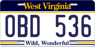 WV license plate OBD536