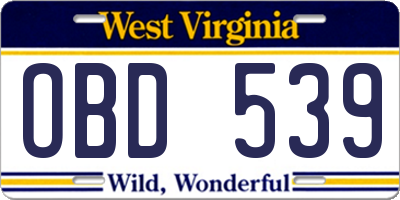 WV license plate OBD539