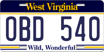WV license plate OBD540