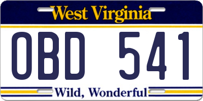 WV license plate OBD541