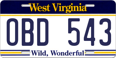 WV license plate OBD543