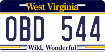 WV license plate OBD544