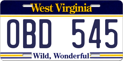 WV license plate OBD545
