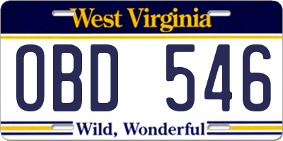 WV license plate OBD546