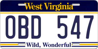 WV license plate OBD547