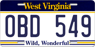 WV license plate OBD549