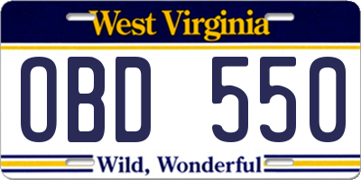 WV license plate OBD550