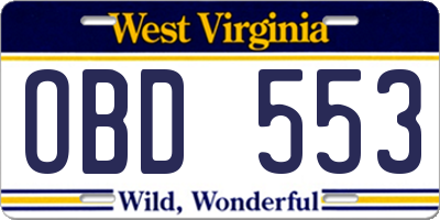 WV license plate OBD553