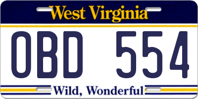 WV license plate OBD554
