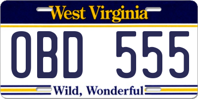 WV license plate OBD555