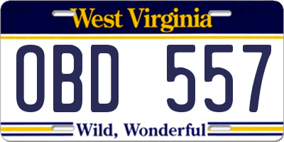 WV license plate OBD557
