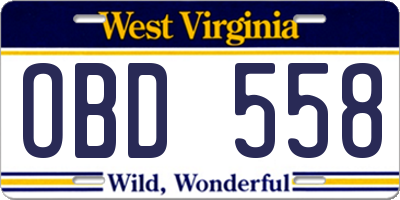 WV license plate OBD558