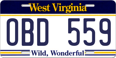 WV license plate OBD559