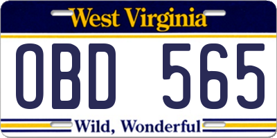 WV license plate OBD565