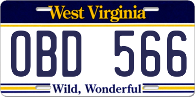 WV license plate OBD566