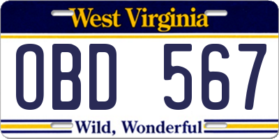 WV license plate OBD567