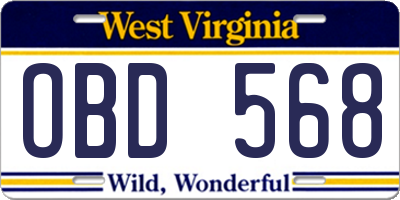 WV license plate OBD568