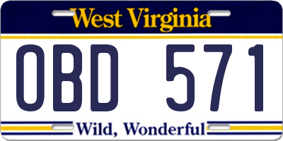 WV license plate OBD571