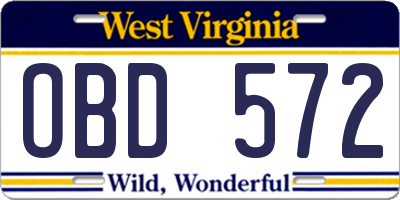 WV license plate OBD572
