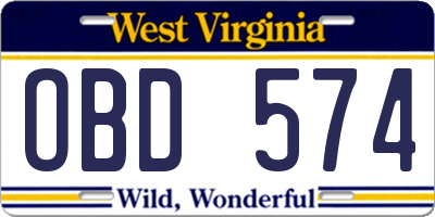 WV license plate OBD574