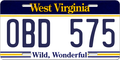 WV license plate OBD575