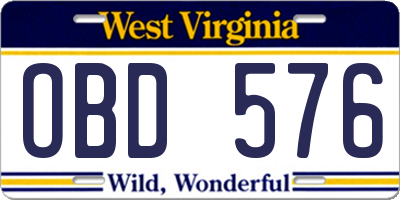 WV license plate OBD576
