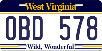 WV license plate OBD578