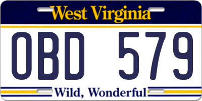 WV license plate OBD579