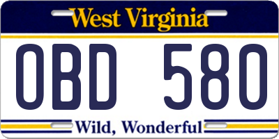 WV license plate OBD580