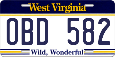 WV license plate OBD582