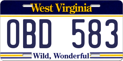 WV license plate OBD583