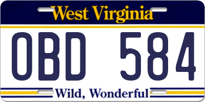 WV license plate OBD584