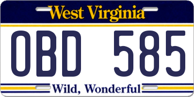 WV license plate OBD585