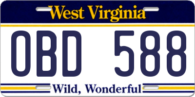 WV license plate OBD588
