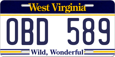 WV license plate OBD589