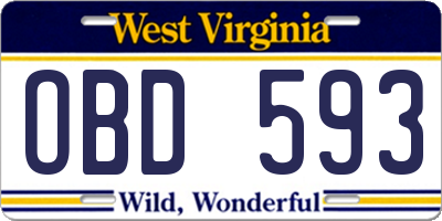WV license plate OBD593