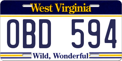 WV license plate OBD594