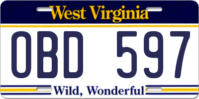 WV license plate OBD597