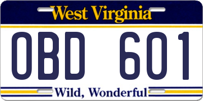 WV license plate OBD601