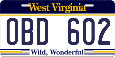 WV license plate OBD602