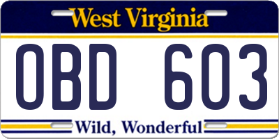 WV license plate OBD603
